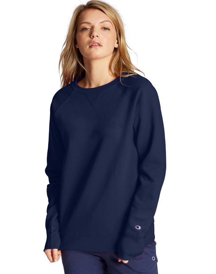 Champion Womens Sweatshirt NZ - Powerblend Fleece Classic Crew Navy ( 7361-JASWM )